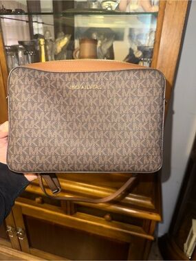 Michael Kors Brown Logo Messenger Crossbody with Tan Trim